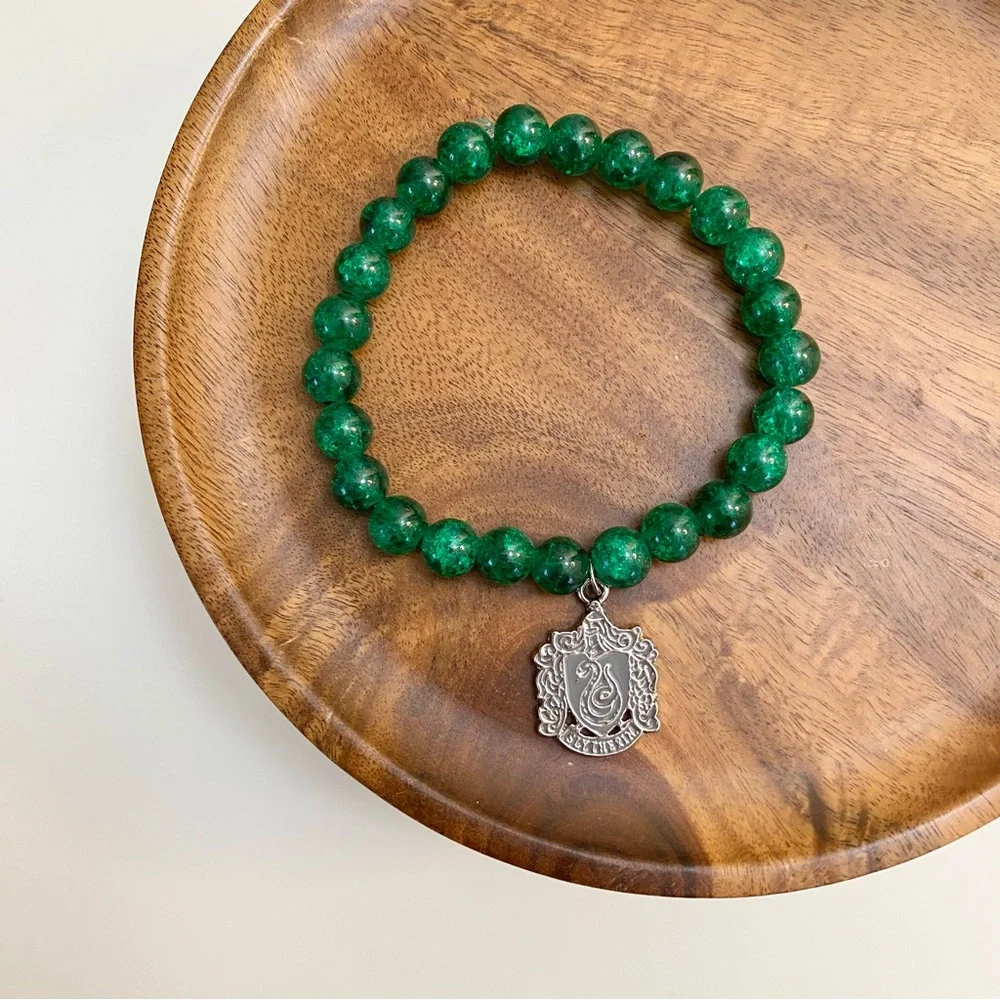 4/$15 Harry Potter Slytherin House Green Beaded Bracelet with Silver Charm